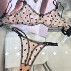 Ensemble de lingeries soutien-gorge sexy en dentelle à pois et résille et string pour femmes
