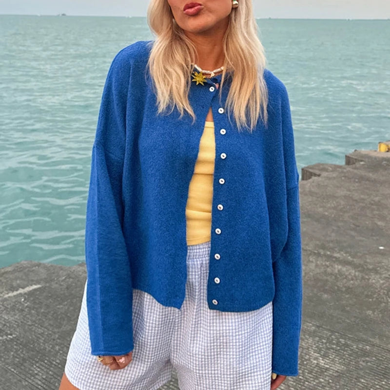 Pull à manches longues avec bouton sur le devant pour femmes