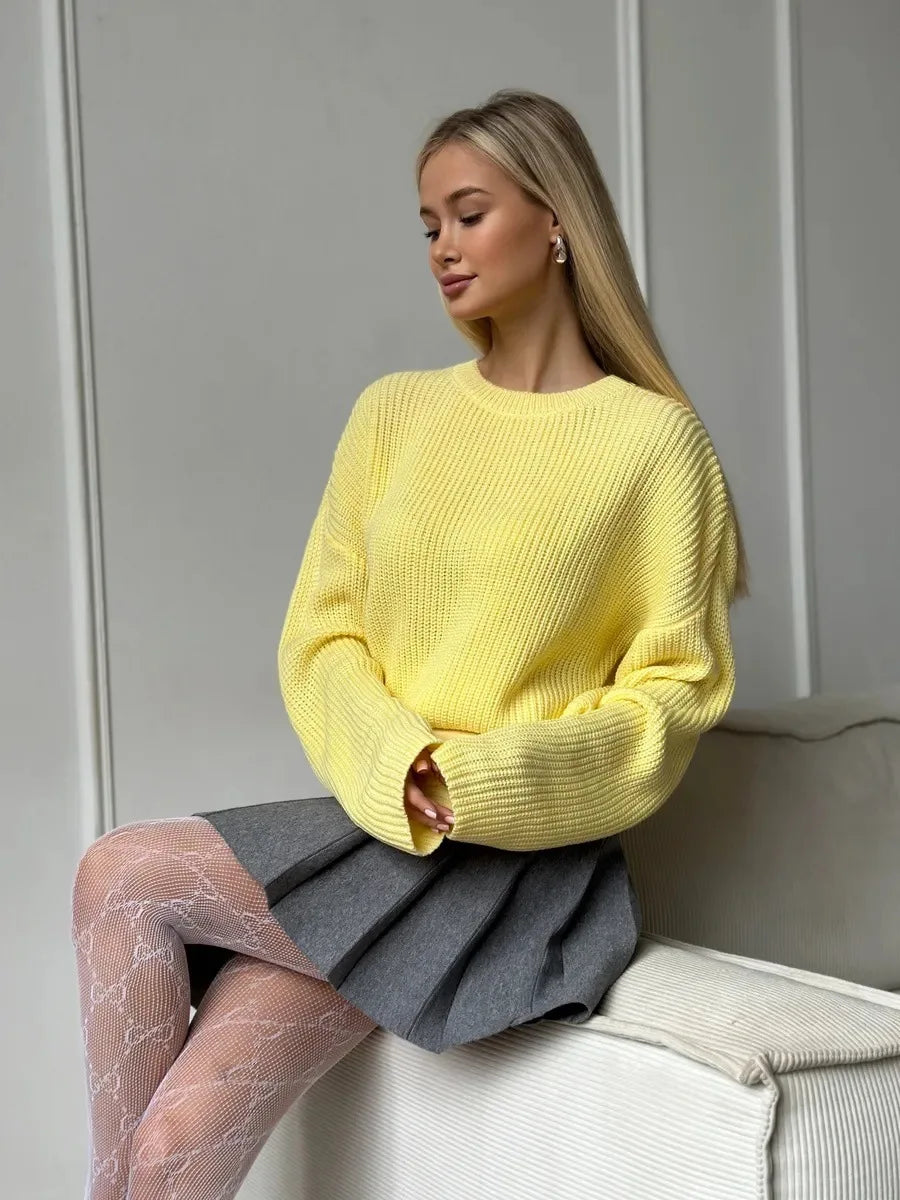 Pull basique tricoté col rond pour femmes