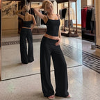 Ensembles pantalons décontractés et débardeur court sans manches pour femmes