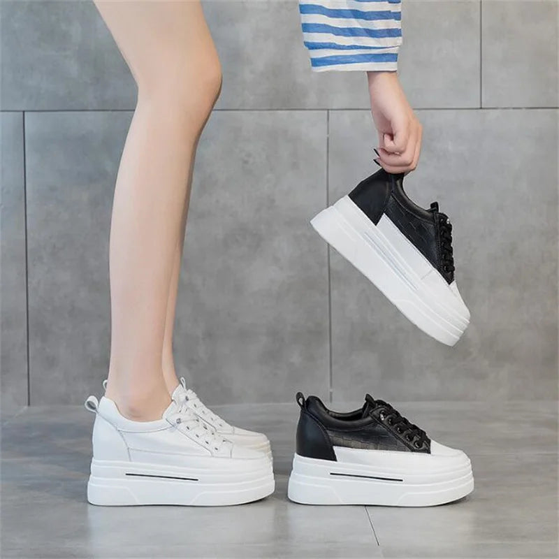 Baskets  plate-forme 7CM pleine vache en cuir véritable pour femmes