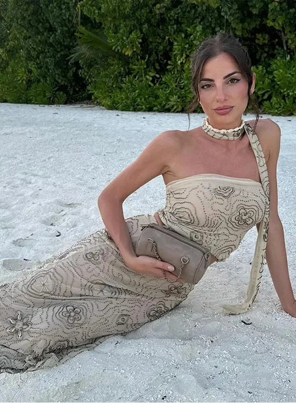 Ensemble 2 pièces élégant gilet bustier sexy dos nu et jupe longue moulante pour femmes
