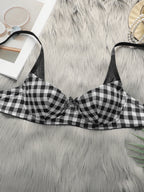 Ensemble de lingerie avec motif à carreaux noir et blanc et anneau en acier pour femmes