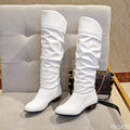 Bottes en cuir plissées à talon moyen pour femmes