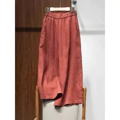 Pantalon amincissant en coton et lin pour femmes