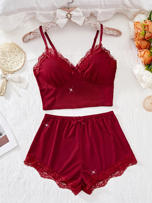 Pyjama Dentelle Florale Femme – Caraco Col V et Short Assorti