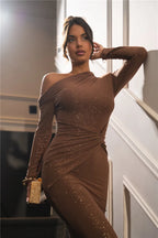 Robe longue sexy à manches longues et paillettes pour femmes
