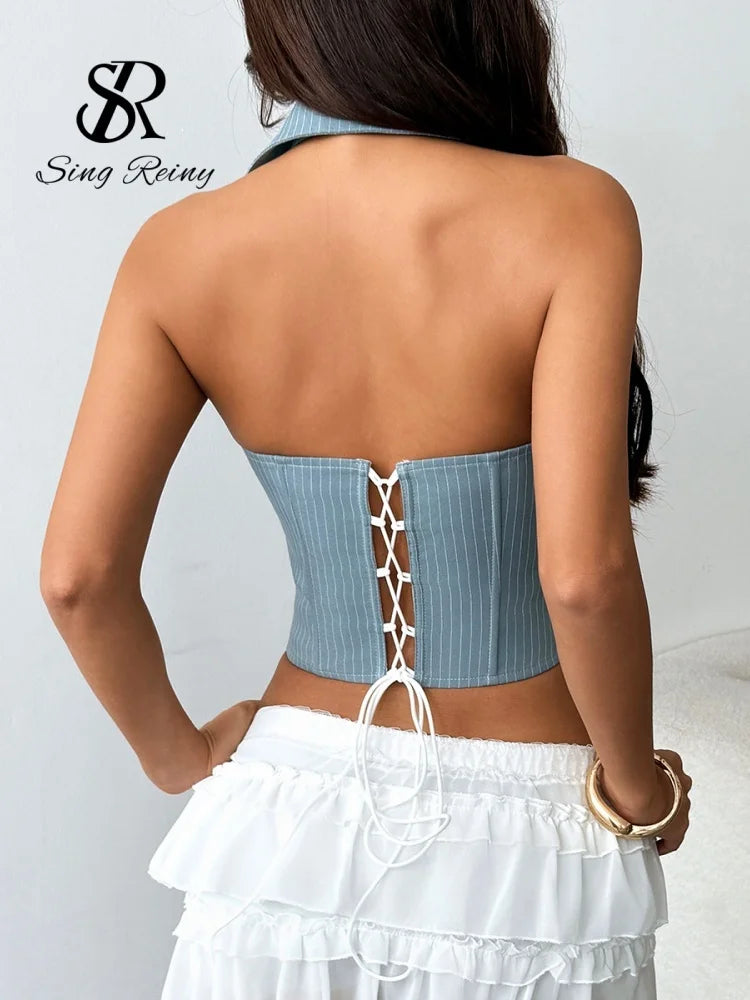 Corset rayé à armatures pour femmes