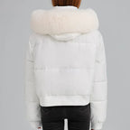 Manteau à capuche et col en fourrure pour femmes