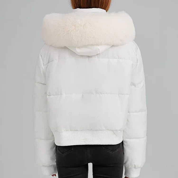 Manteau à capuche et col en fourrure pour femmes
