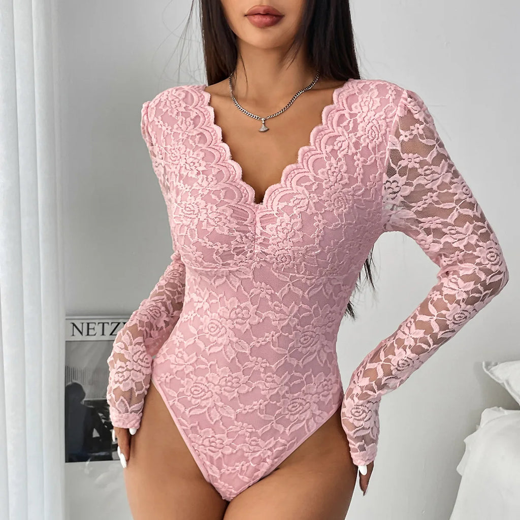 Body élégant en dentelle florale pour femmes
