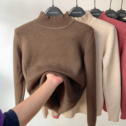 Pull à Col Montant Femme – Maille Doublée Polaire