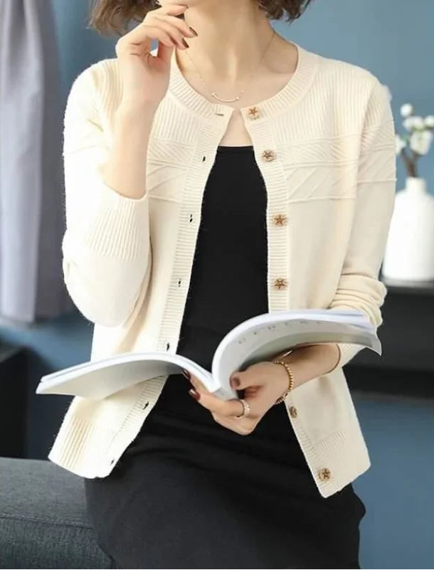 Cardigan boutonné à col rond pour femmes