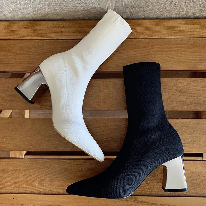 Bottines extensibles en tricot de haute qualité pour femmes