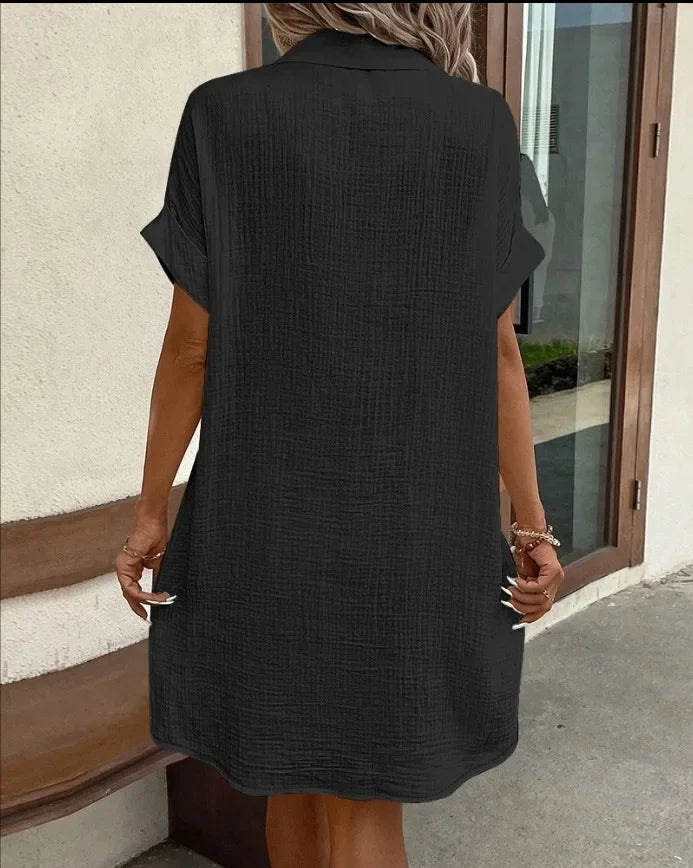 Robe minimaliste à boutons et col en v pour femmes