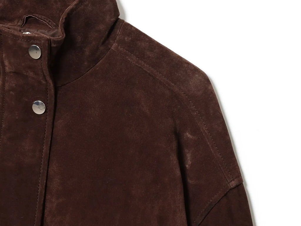 Veste en faux daim à col montant et manches longues pour femmes