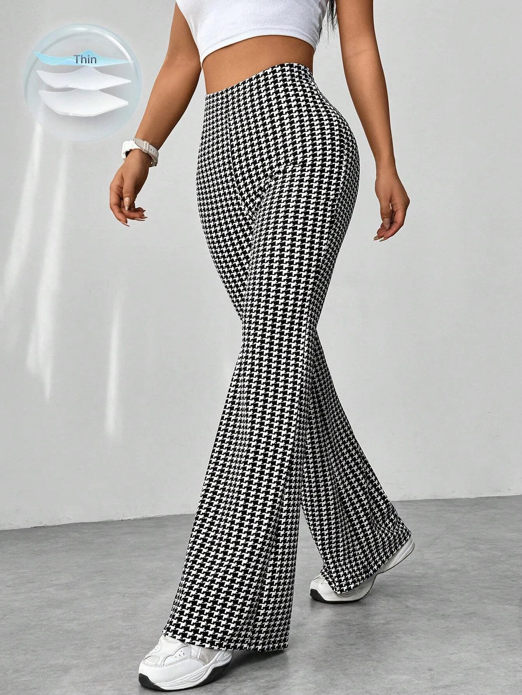Pantalon évasé pied-de-poule pour femmes
