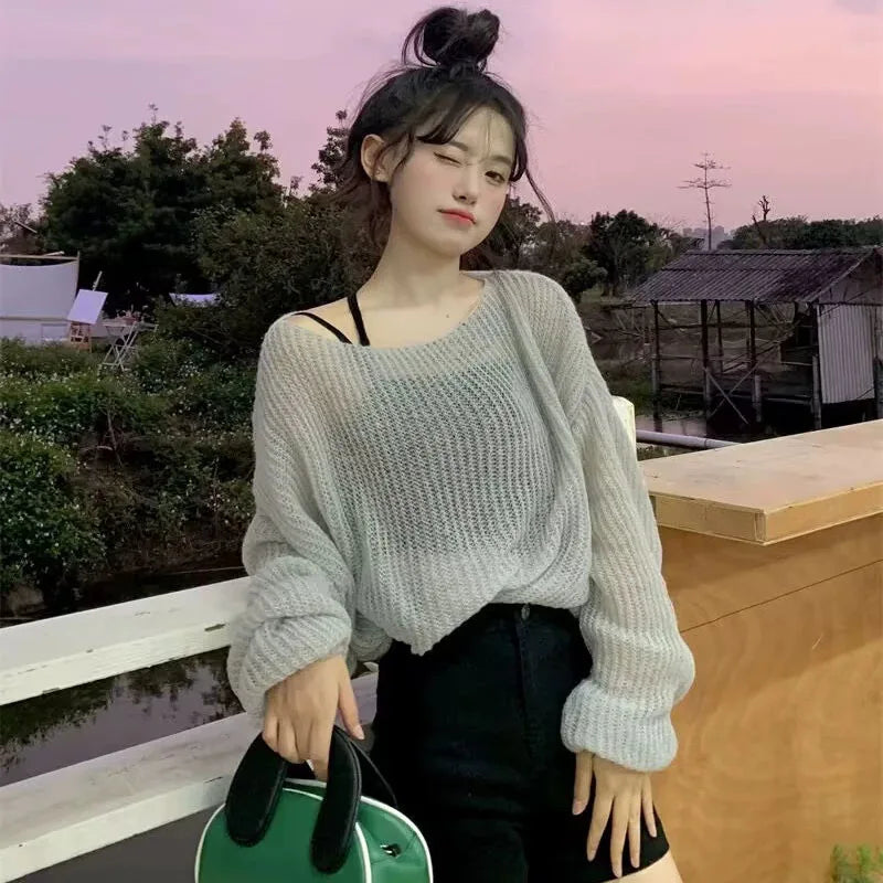 Pull en tricot ajouré simple pour femmes