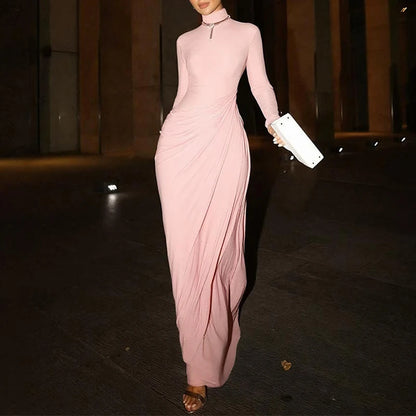 Robe de soirée femme élégante à col roulé et drapé