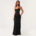 Robe longue moulante à bretelles spaghetti dos nu en maille pour femmes