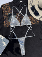Maillot de bain une pièce en cuir PU brillant pour femmes