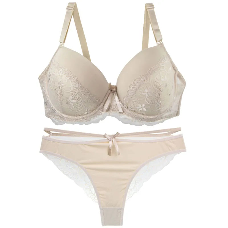 Ensemble de soutien-gorge et culotte avec nœud en dentelle pour femmes