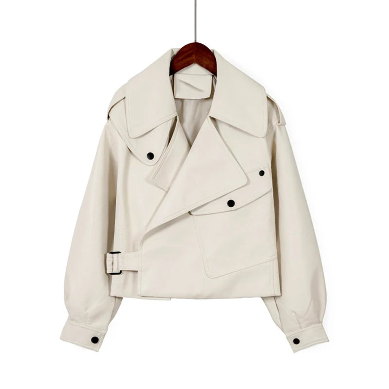 Veste courte en similicuir PU pour femmes