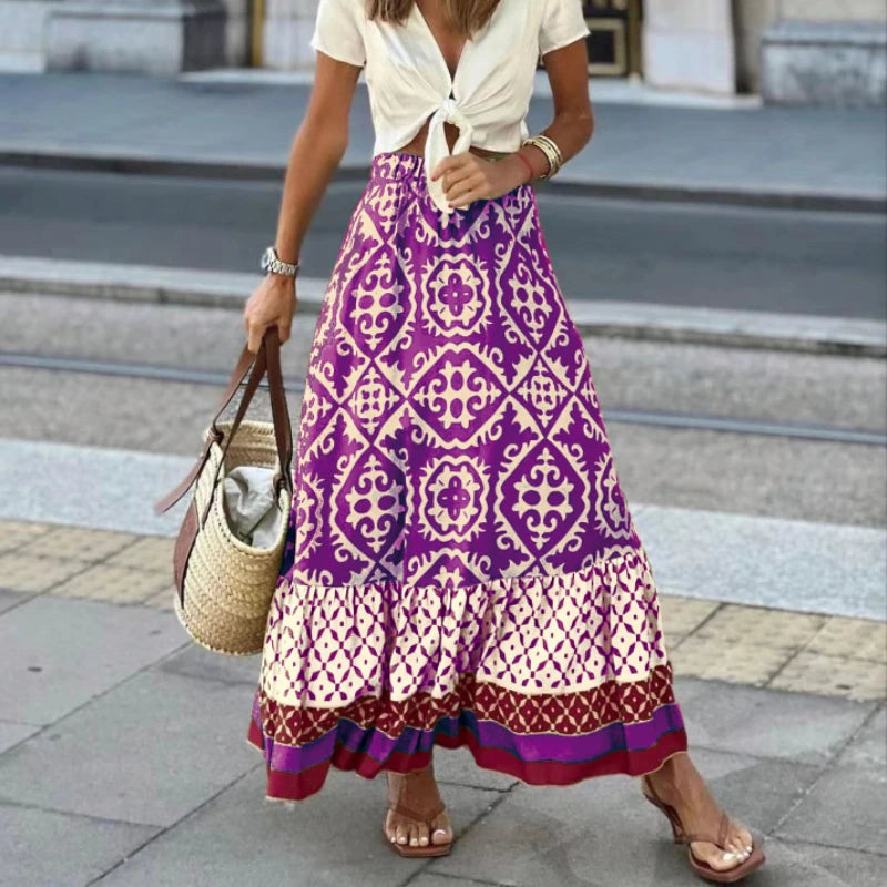Jupe longue imprimée vintage pour femmes