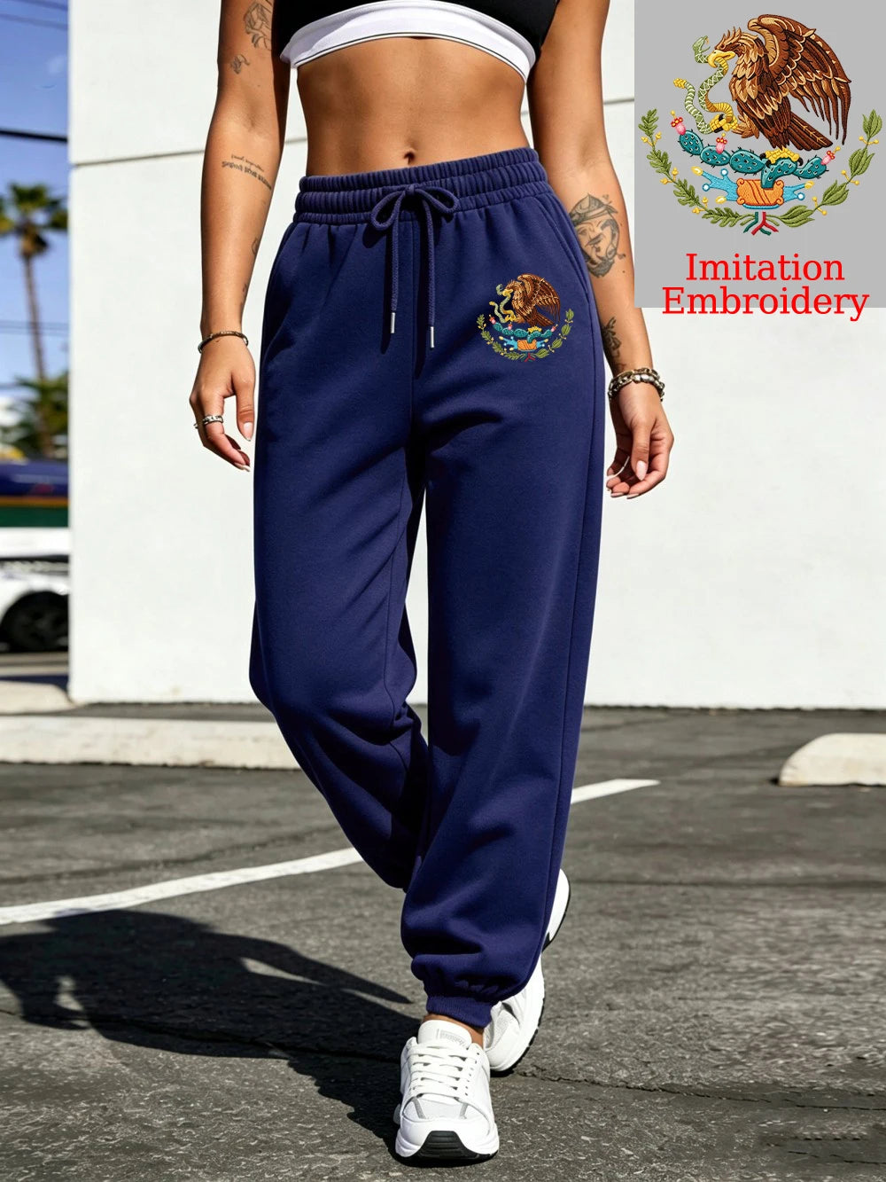Pantalon de jogging ample avec imprimé emblème du Mexique pour femmes