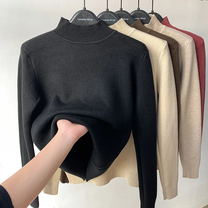 Pull à Col Montant Femme – Maille Doublée Polaire