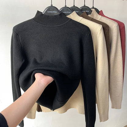 Pull à Col Montant Femme – Maille Doublée Polaire