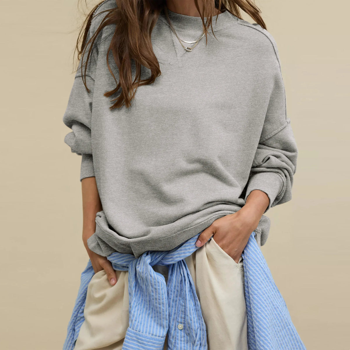 Sweat à capuche ample et décontracté à col rond pour femmes