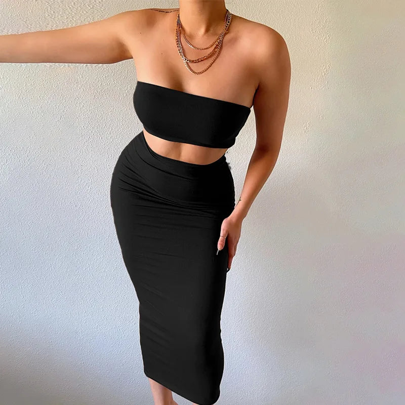 Ensemble 2 Pièces Femme – Bustier et Robe Longue Moulante
