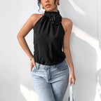 Body noir sans manches et col haut pour femmes