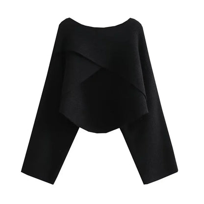 Pull Court Asymétrique Femme – Maille Unie et Manches Longues