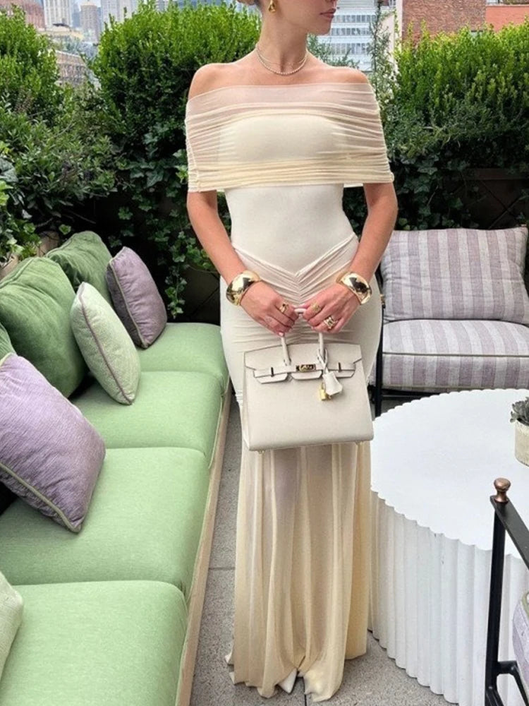 Robe Longue d’Été Femme – Maille et Épaules Dénudées