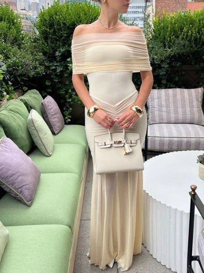 Robe Longue d’Été Femme – Maille et Épaules Dénudées
