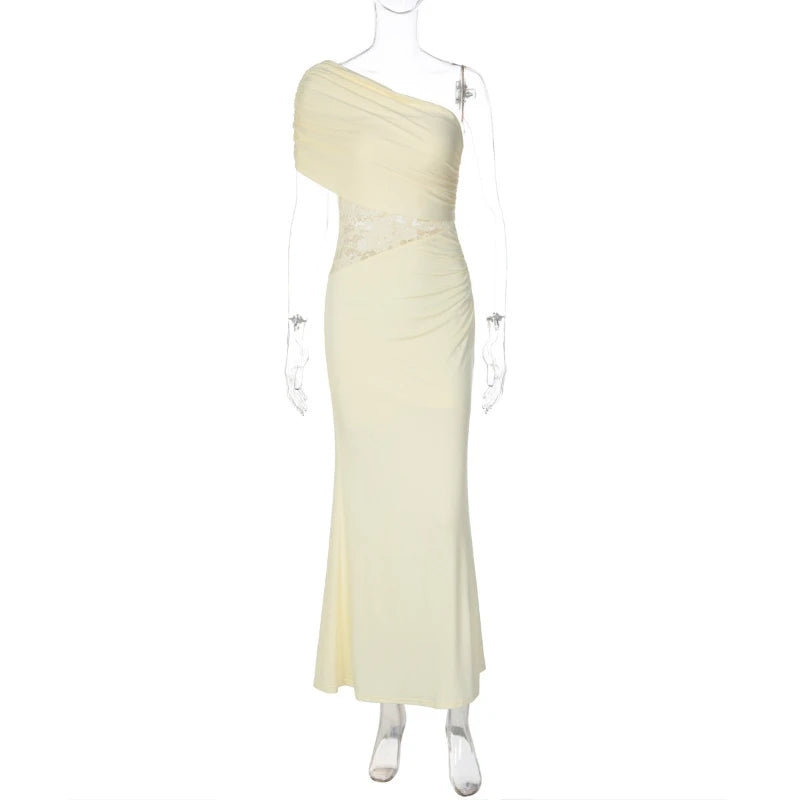Robe longue asymétrique en dentelle pour femmes