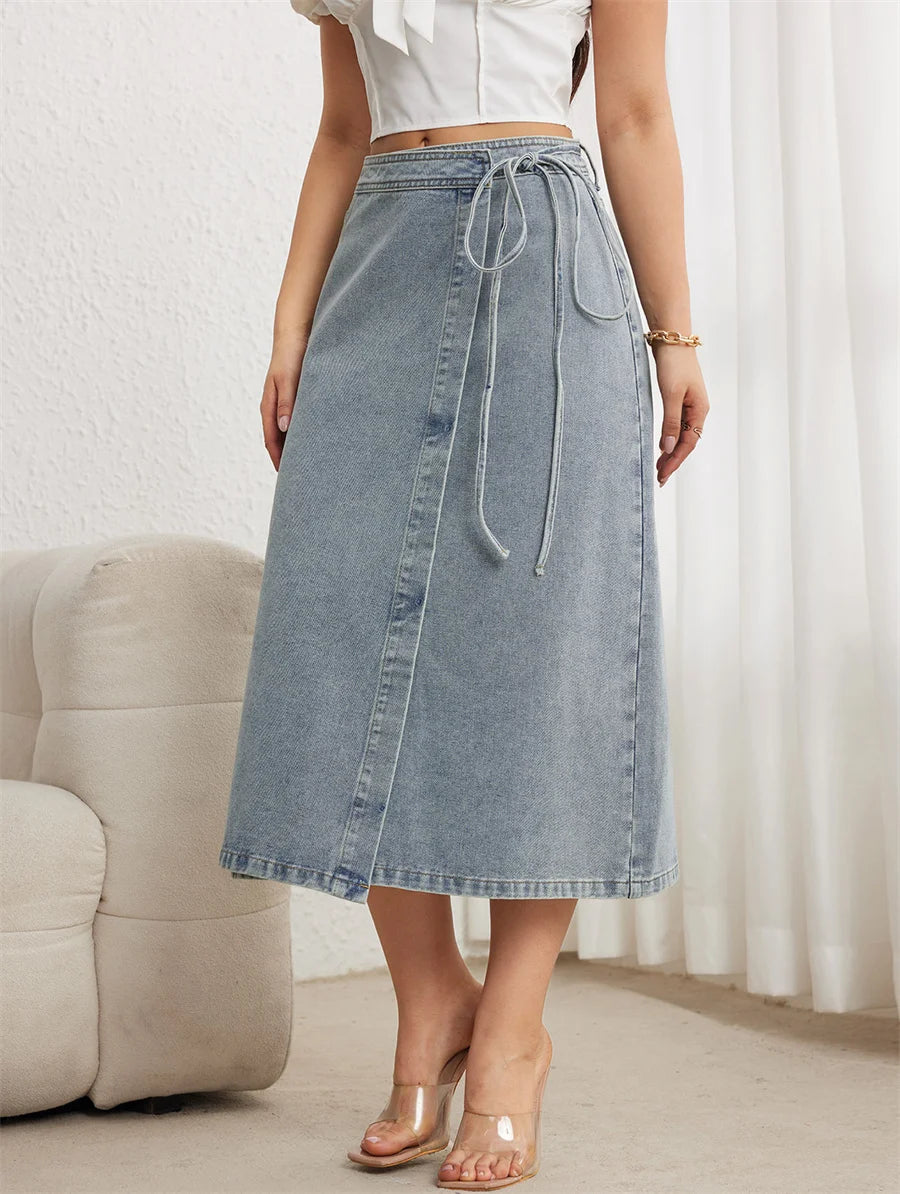 Jupe portefeuille vintage trapèze en jean pour femmes