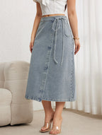 Jupe portefeuille vintage trapèze en jean pour femmes