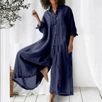 Combinaison ample vintage en coton et lin pour femmes
