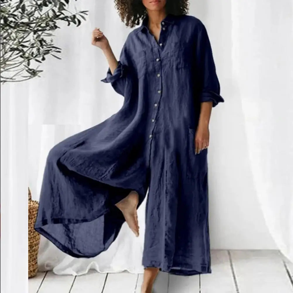 Combinaison ample vintage en coton et lin pour femmes