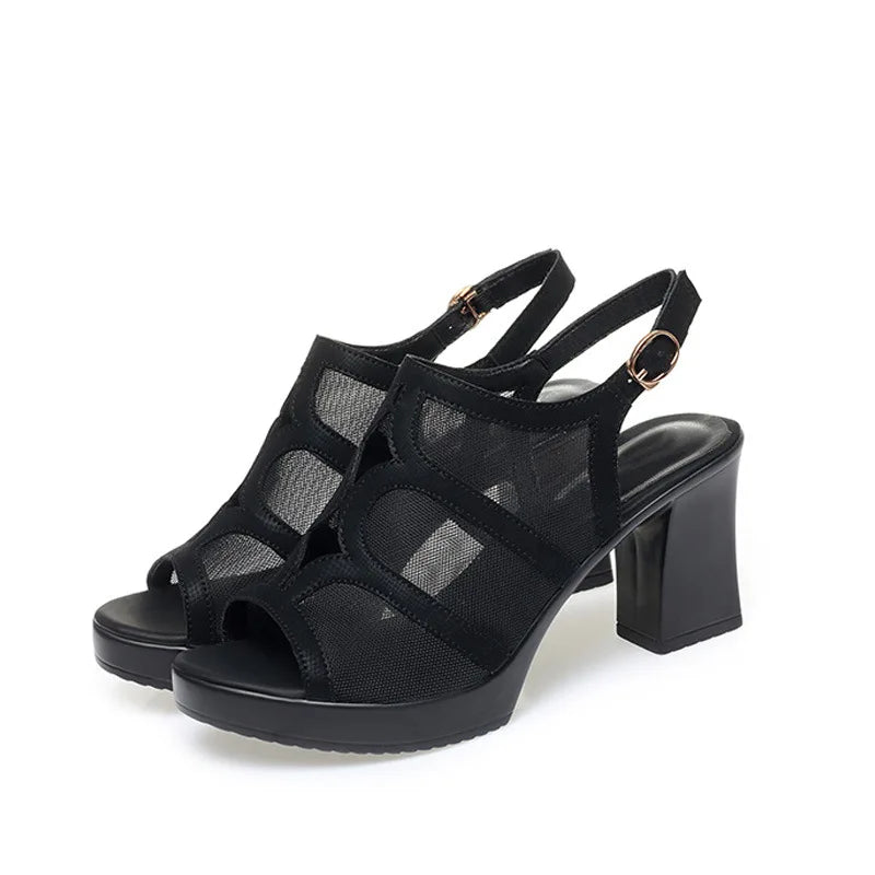 Sandales en cuir et maille pour femmes