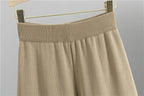 Ensembles de pulls en tricot et pantalon ample taille haute pour femmes