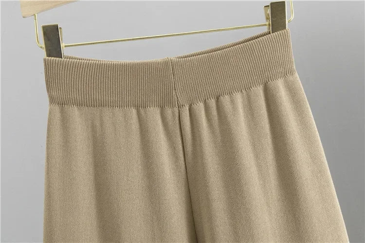 Ensembles de pulls en tricot et pantalon ample taille haute pour femmes
