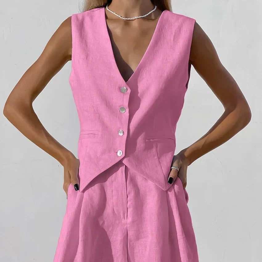 Ensemble débardeur et short en coton et lin pour femmes
