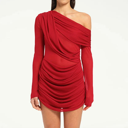 Robe de Soirée Femme – Maille Drapée et Col Asymétrique