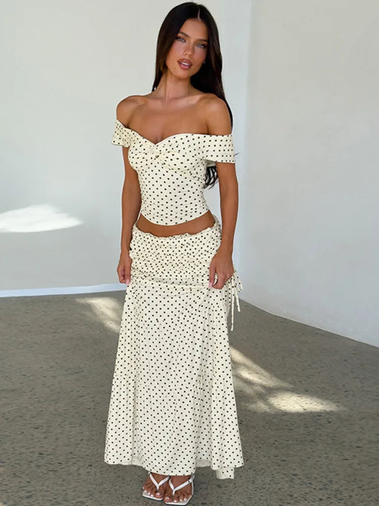 Ensemble 2 pièces haut bustier à nœud sur le côté et jupe slim assortie pour femmes