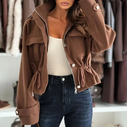 Veste d’Hiver Femme – Plissée à Col Rabattu