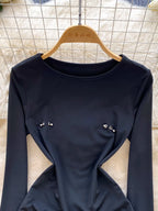 Body sexy noir à manches longues pour femmes